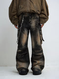 Peoplesense Mud-Dyed Pleated Wide Leg Jeans