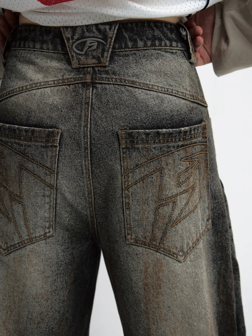 Peoplesense Mud-Dyed Straight-Leg Jeans with Camouflage Hem