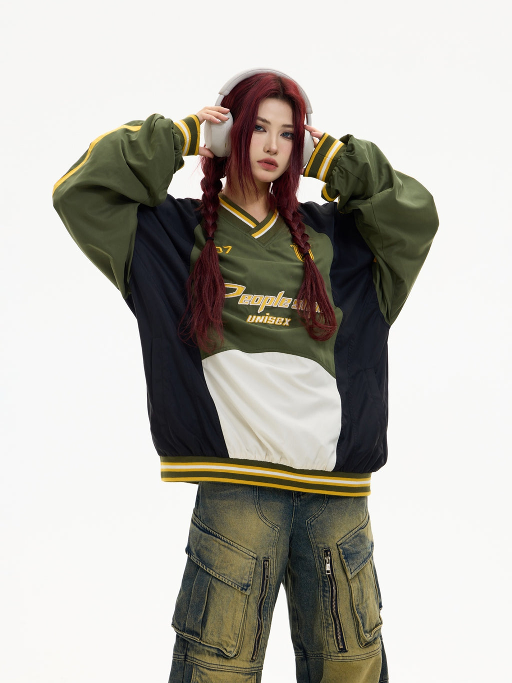 Peoplesense Rugby V-Neck Colorblock Sweatshirt
