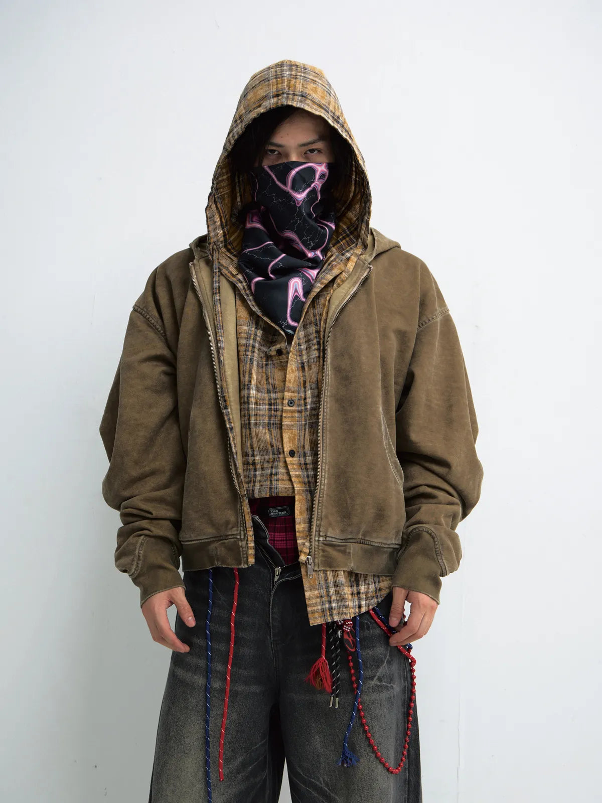 Peoplesense Vintage Knit Zip Up Hoodie Brown
