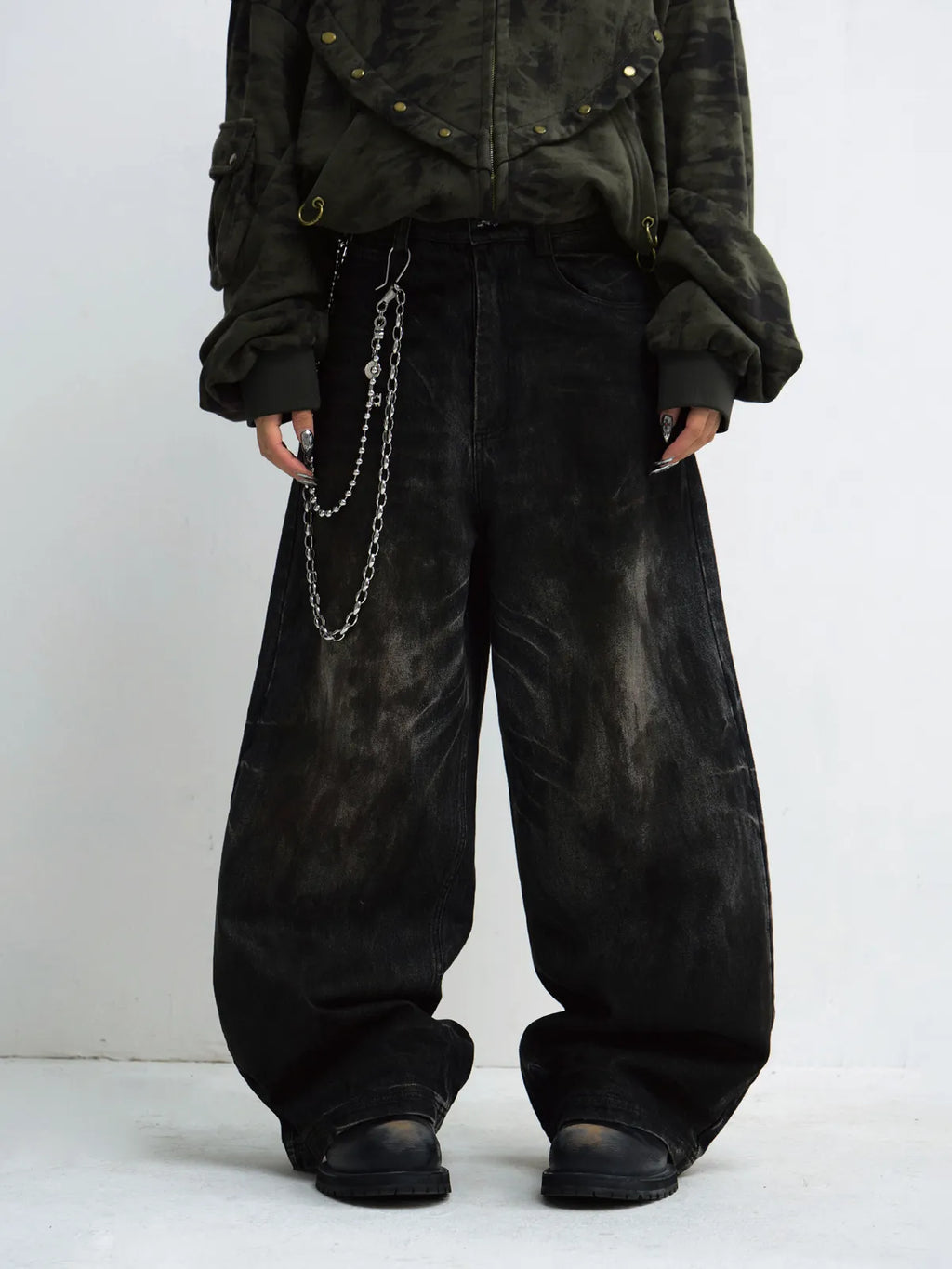 Peoplesense Vintage Washed Black Wide Leg Jeans