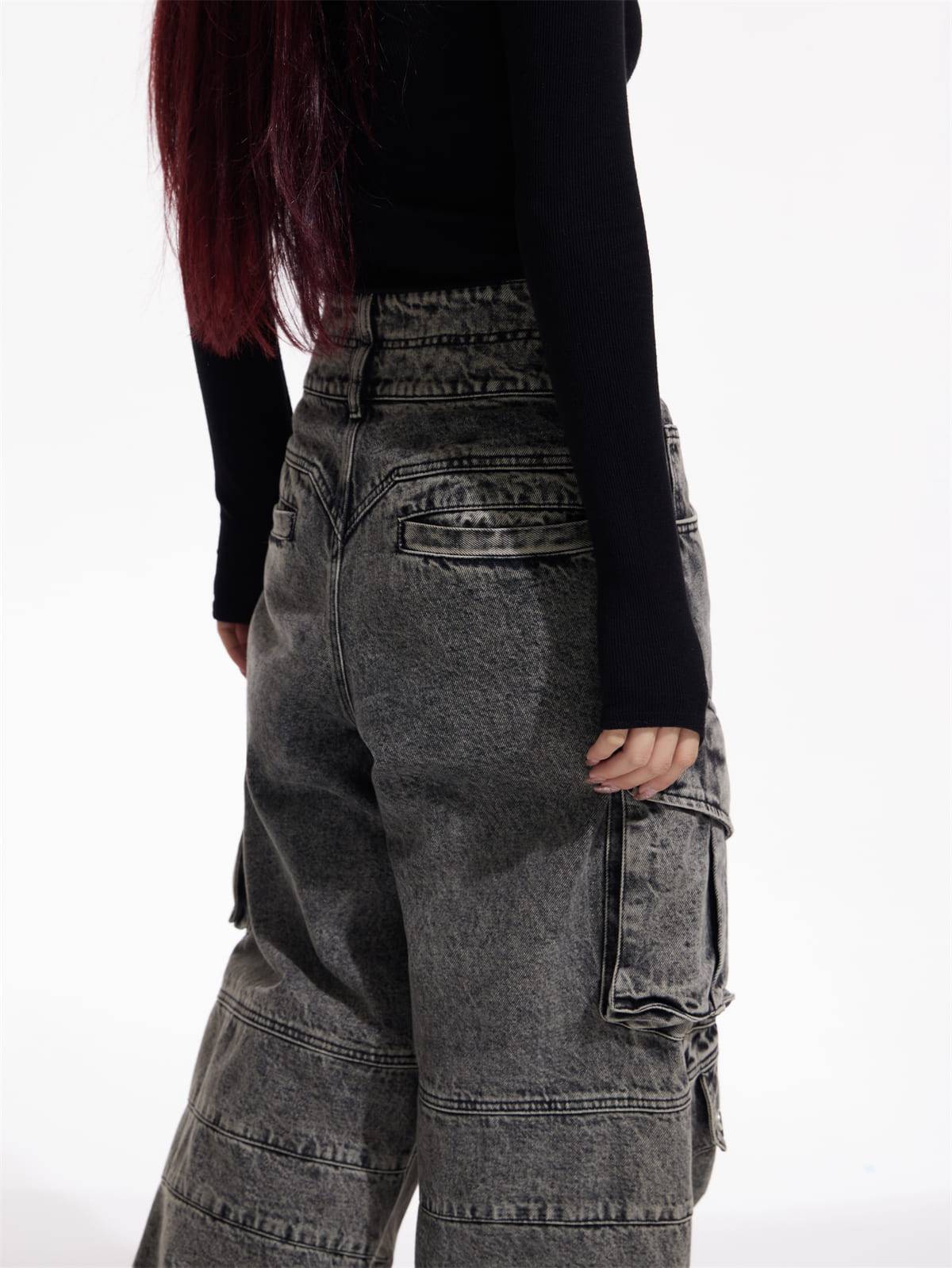 Peoplesense デニムパンツ グレー Peoplesenseウォッシュドグレーワイドレッグジーンズ（限定品
