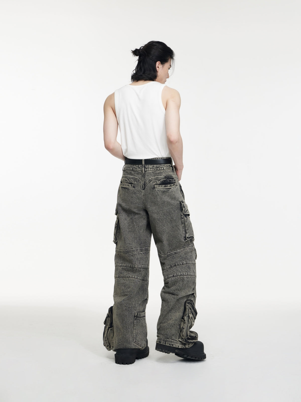 Peoplesense デニムパンツ グレー Peoplesenseウォッシュドグレーワイドレッグジーンズ（限定品