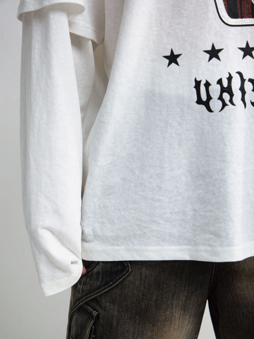 Peoplesense White Fake Two-Piece Racing Sweatshirt